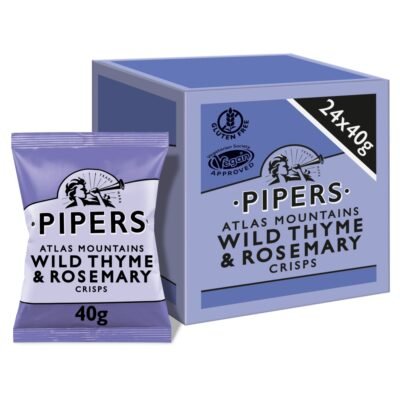 Pipers Wild Thyme & Rosemary Crisps showcase the aromatic infusion of wild thyme and rosemary, creating a harmonious and flavorful snacking experience.
