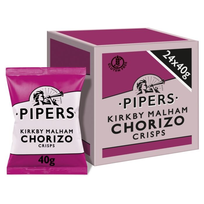 Pipers Kirkby Malham Chorizo Crisps are deliciously savoury with an intense meaty flavour, produced by master charcutiers in North Yorkshire.