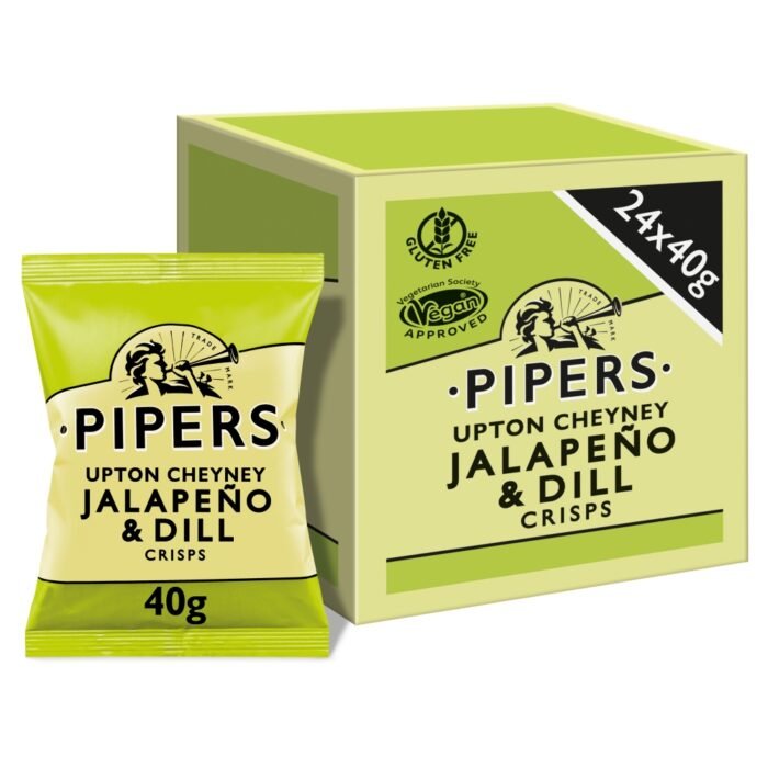 Pipers Upton Cheyney Jalapeño & Dill Crisps are are an enticing fusion of heat and herb that delivers a bold and flavorful snacking experience.